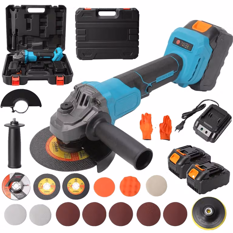 Smerigliatrice angolare, motore brushless, velocità variabile, 2 batterie, omologazione UE