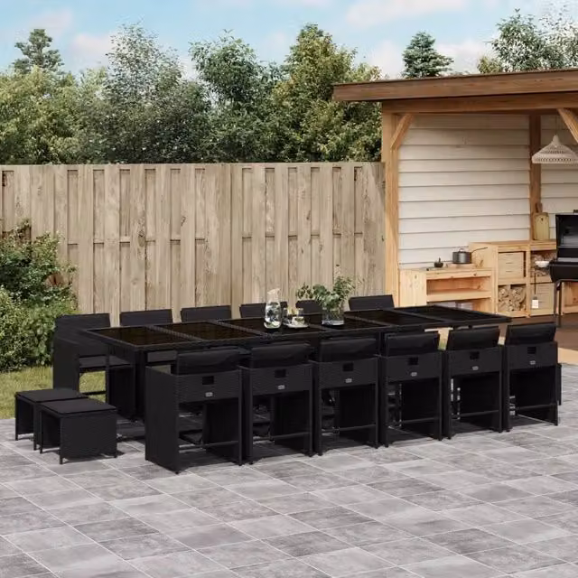 Set da pranzo da giardino vidaXL in polyrattan nero con 17 pezzi e cuscini – 1