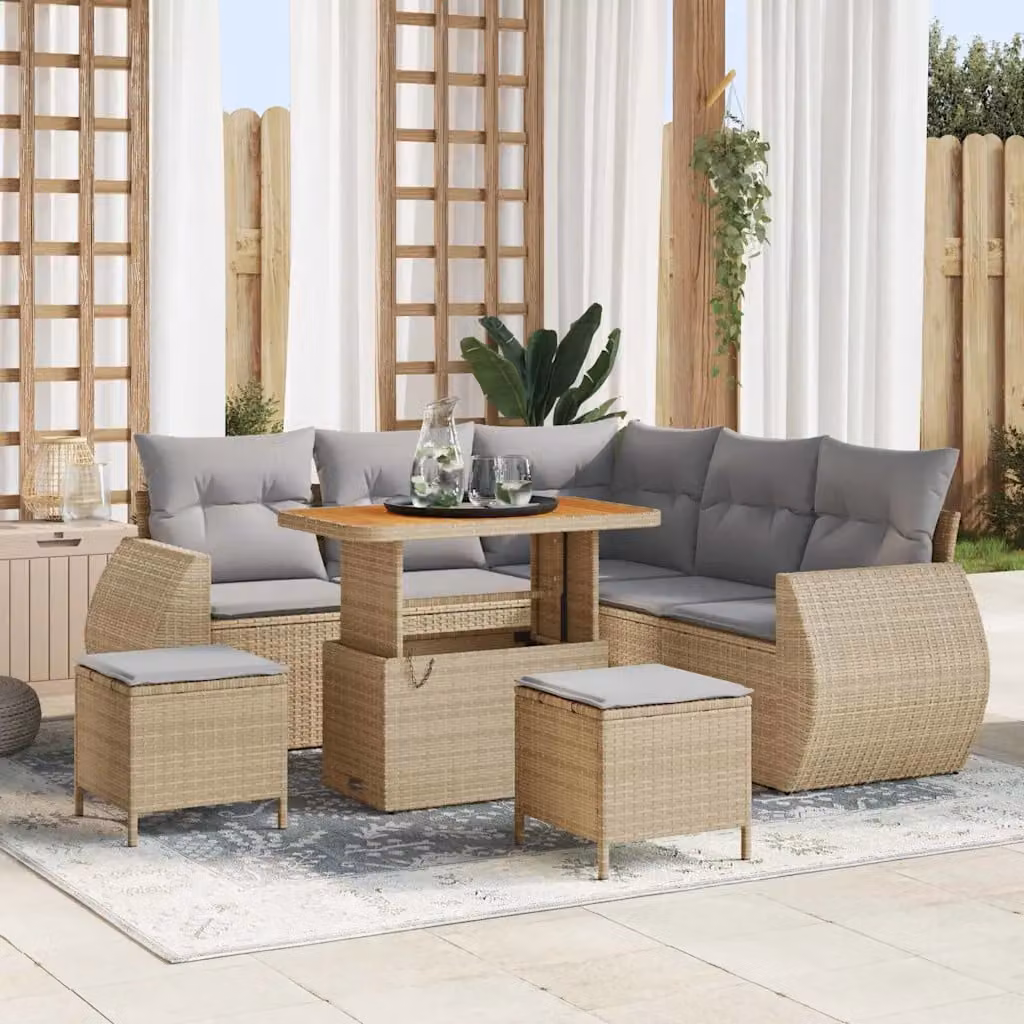 Set Divano da Giardino vidaXL a L con 8 Pezzi, Colore Beige e Grigio, con Tavolino e Cuscini – 1