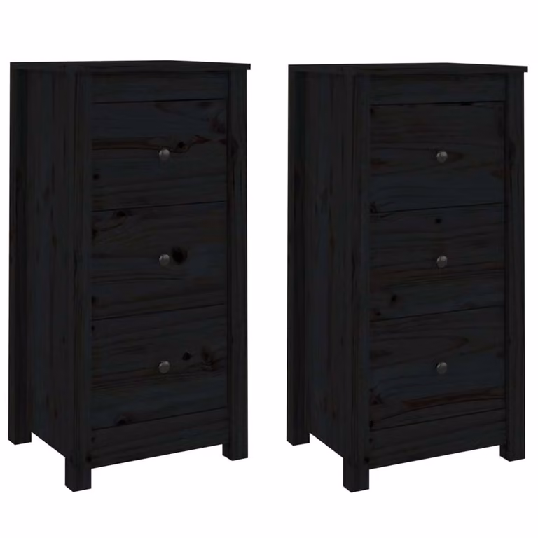 Credenze 2 pz Nere 40x35x80 cm in Legno Massello di Pino