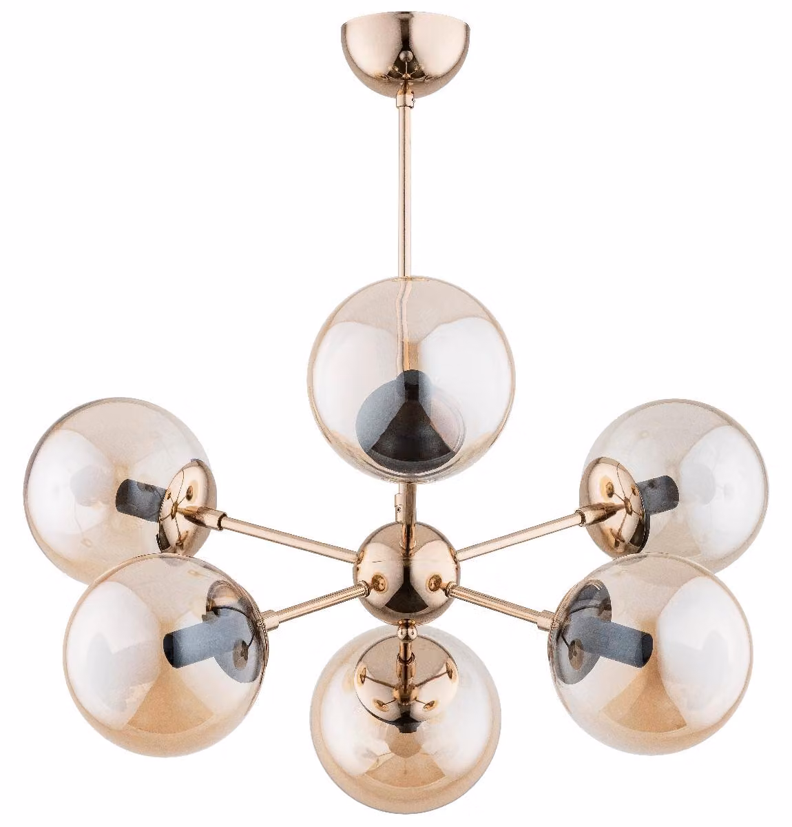 Lampada a sospensione SANDY oro-ambra 6xE14x10W vetro, dimensioni: 56x63x63 cm, IP20 Alfa