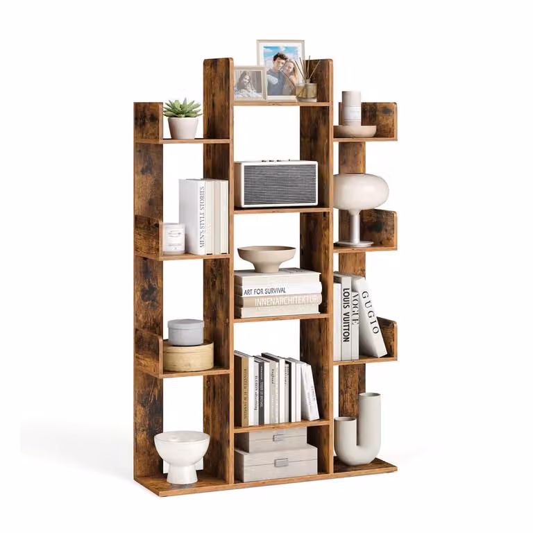 Libreria Scaffale a Forma di Albero con Scomparti Angoli Arrotondati, Marrone Vintage