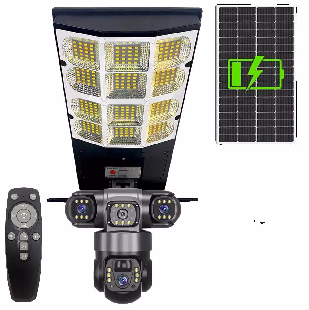 Lampione solare con telecamera di sorveglianza integrata, copertura a 360°, telecamera solare Wi-Fi, telecamera solare Wi-Fi