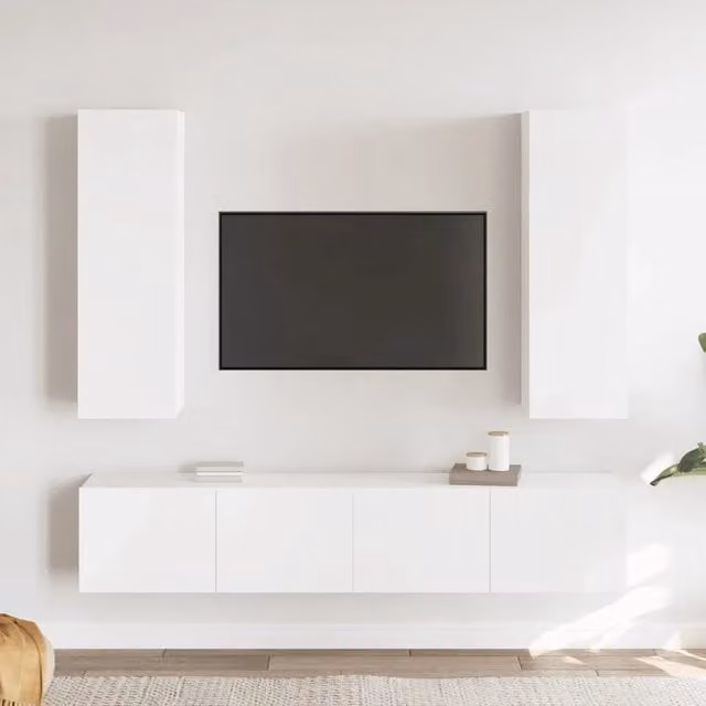 Set Mobili Porta TV 4 pz-Credenza per TV Bianco in Legno Multistrato 751534