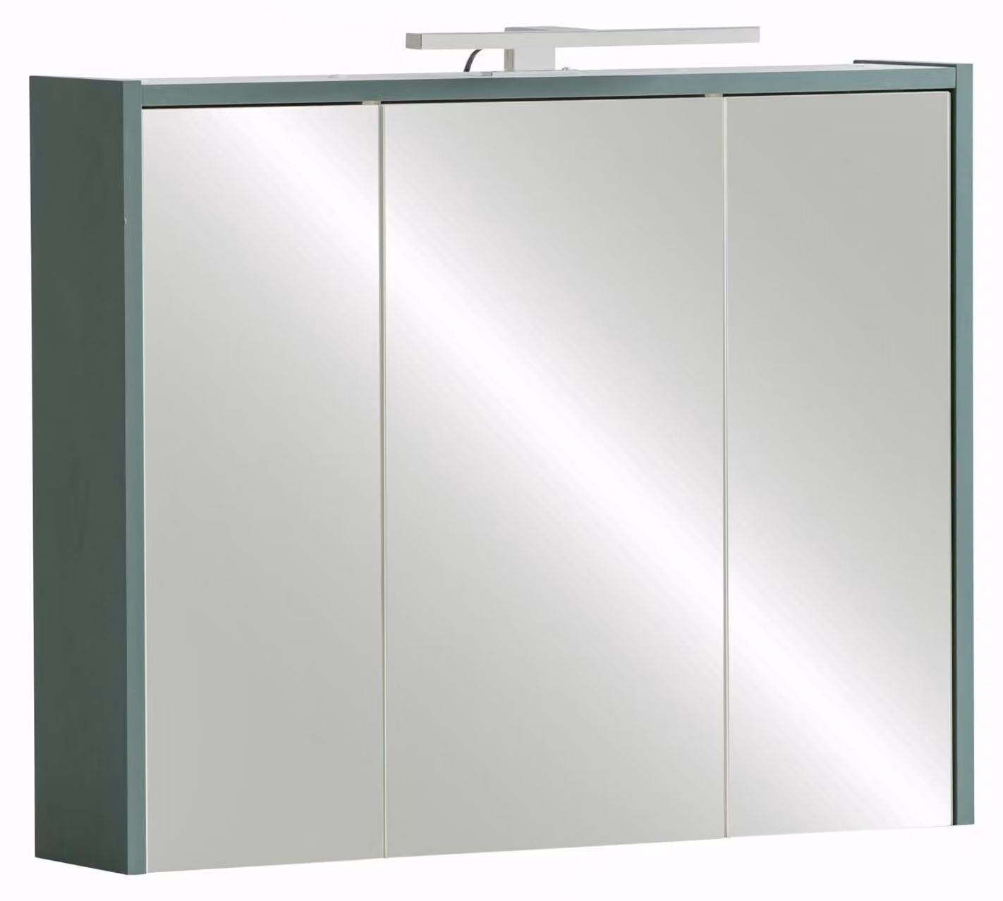 Specchio a muro con 3 ante, illuminazione a LED, colore verde bosco, 74,5 cm
