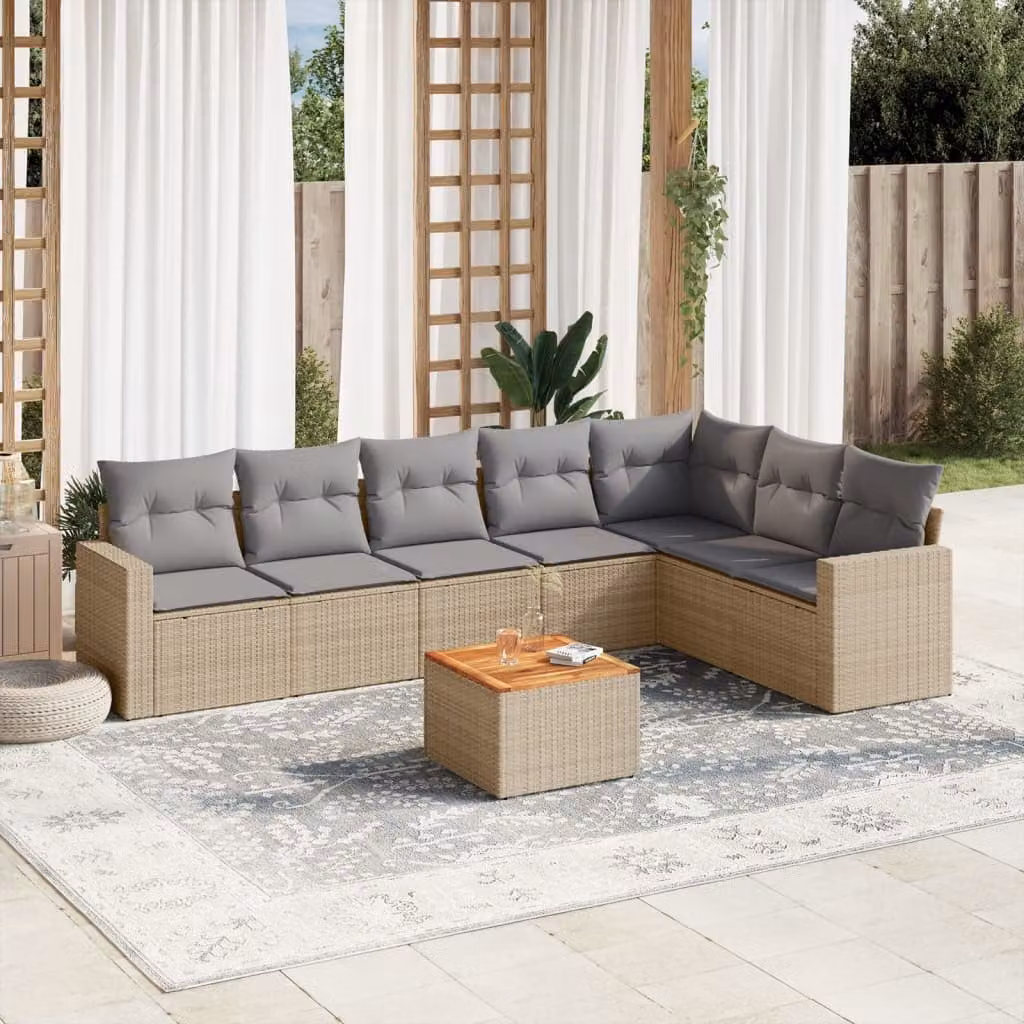 Set Divano da Giardino vidaXL 8 pz in Polyrattan con Cuscini Beige e Tavolino da Caffè Moderno – 1