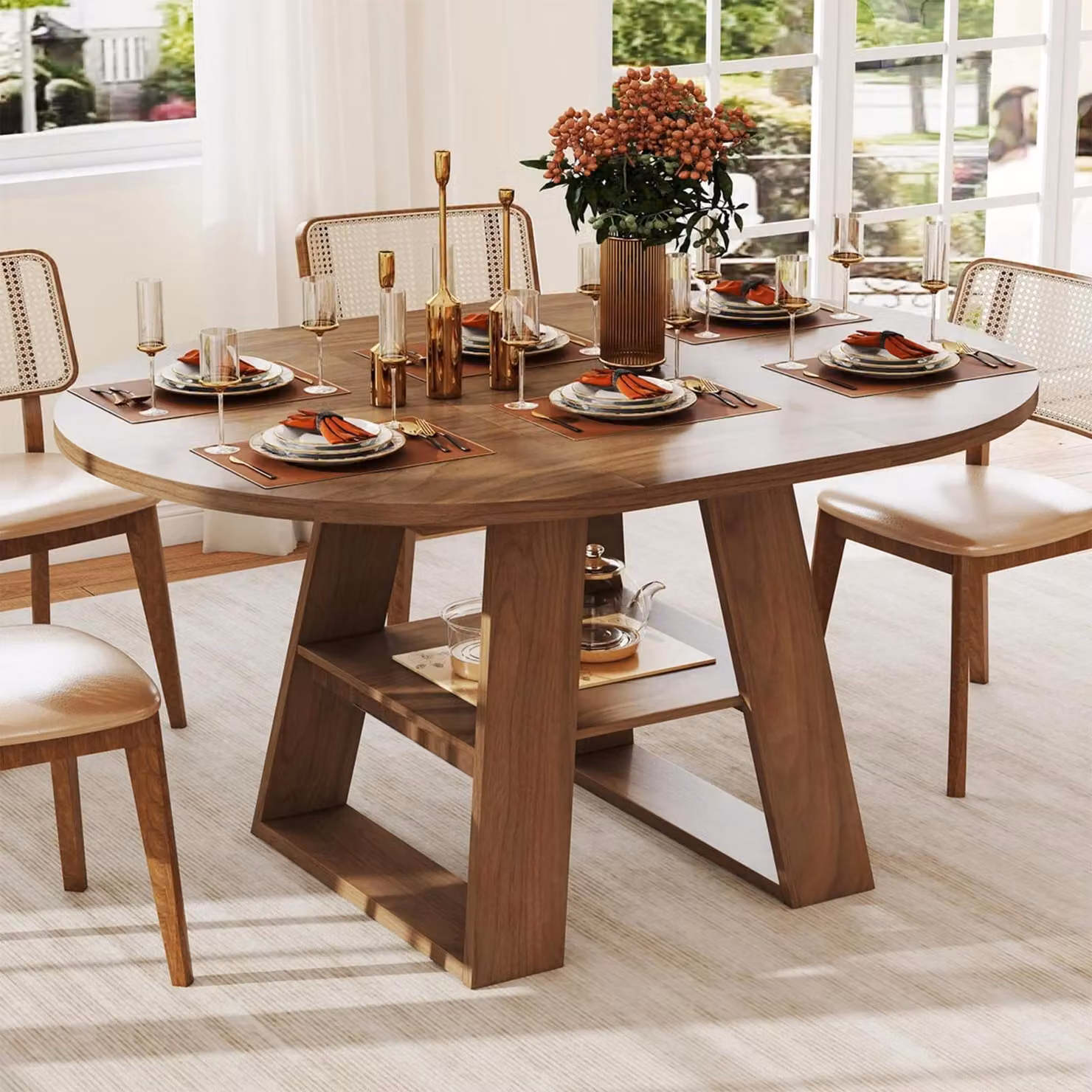 Tavolo allungabile Flieks, dimensioni 110/150 x 110 cm, tavolo da pranzo/tavolo da cucina per 4-6 persone, tavolo rotondo con ripiano, noce