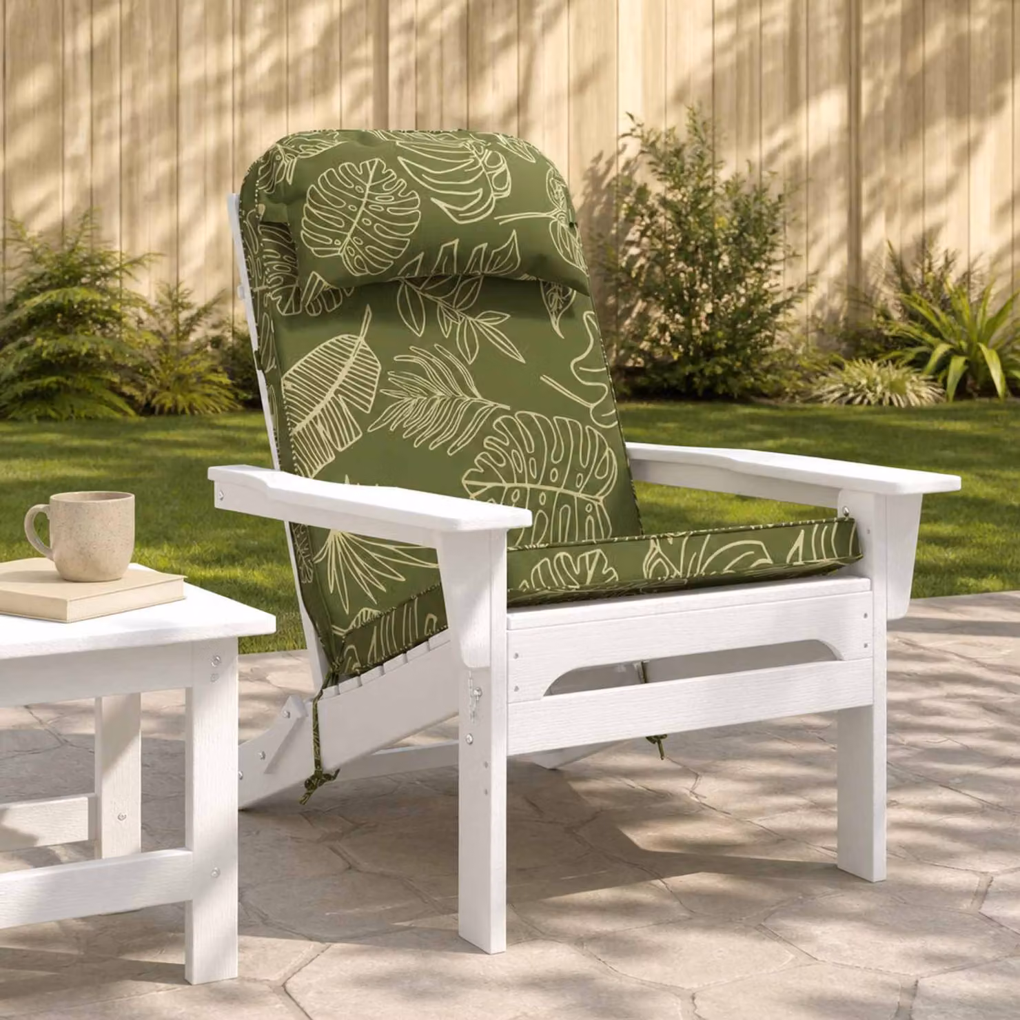 Cuscino per Lounger Sole vidaXL Verde con Design a Foglia, in Poliestere, Resistente ai Raggi UV e con Rivestimento Rimovibile, L/P/H: 124 x 55 x 5 cm