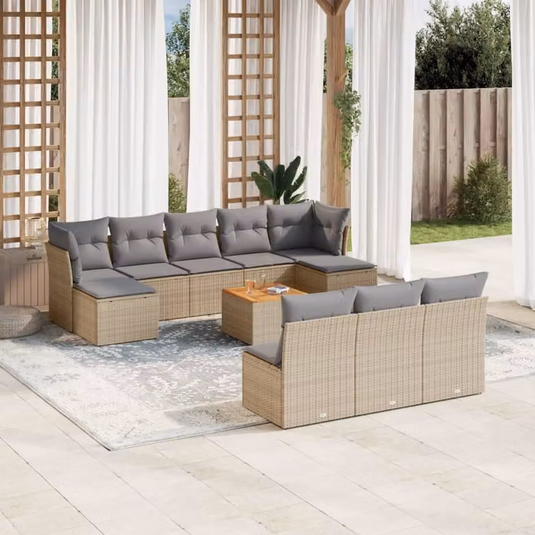 Maison Exclusive - Set Divano da Giardino 11 pz con Cuscini Beige Misto Polyrattan
