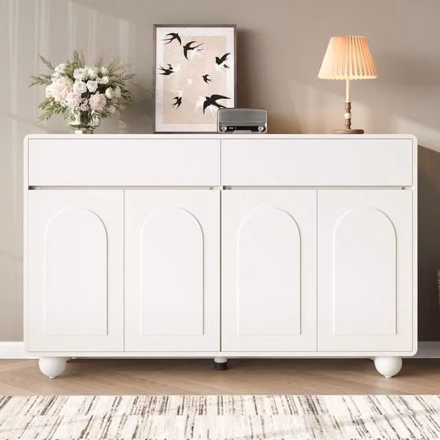 Madia per soggiorno con 2 cassetti 4 ante e ripiani regolabili in PB e MDF bianca 140 × 38 × 89 cm