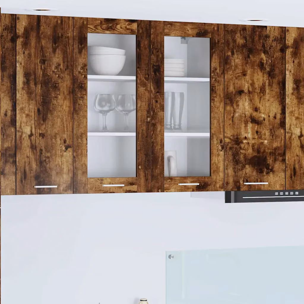 Armadio pensile da cucina moderno vidaXL in rovere fumé con ante in vetro e ripiani interni, L 80 x P 31 x H 80 cm