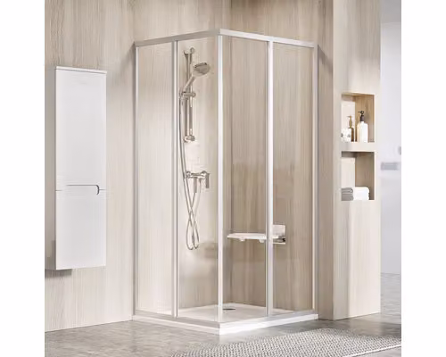 Cabina doccia con ingresso angolare RAVAK Supernova 90 x 90 cm colore telaio argento decoro vetro chiaro 14V70UO2Z1S