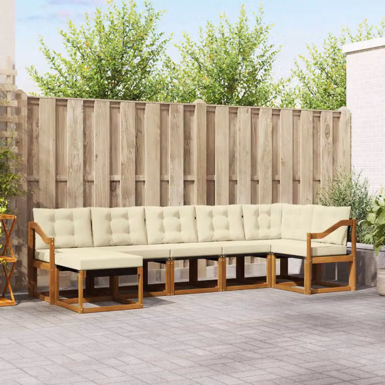 vidaXL Set di divani da esterno 7 pz in legno di acacia con cuscini, marrone e beige
