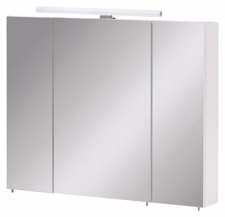 Specchio a muro con 3 ante, sistema di chiusura ammortizzata, illuminazione a LED, finitura bianco opaco, dimensioni 80x16x74,7 cm