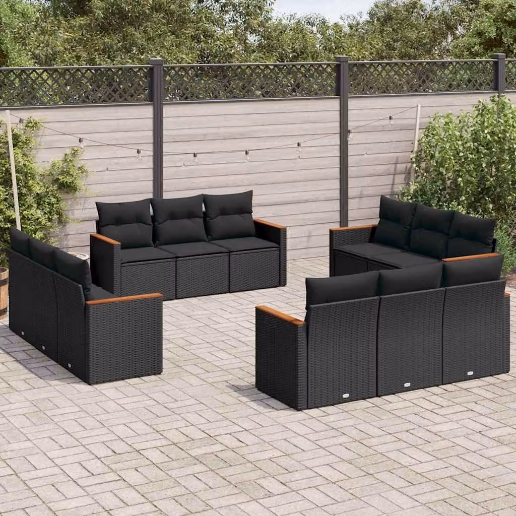 Set di divani da giardino vidaXL a forma di U composto da 12 pezzi in polyrattan nero con cuscini inclusi – 1