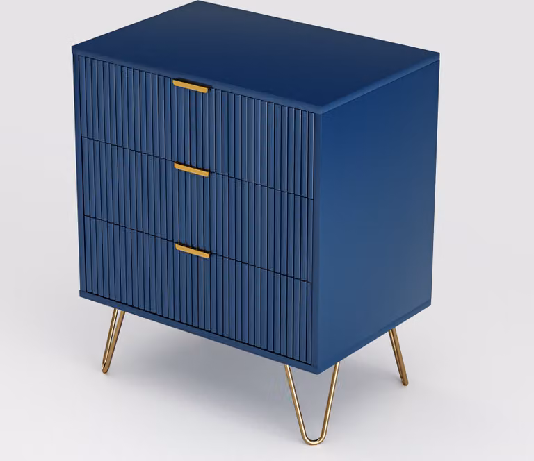 CDGlobal cassettiera con 3 cassetti, 40x60x70 cm, mobile con 3 cassetti, credenza, mobile TV, credenza con cassetti, cassettiera stretta, mobile per soggiorno camera da letto, corridoio (blu)