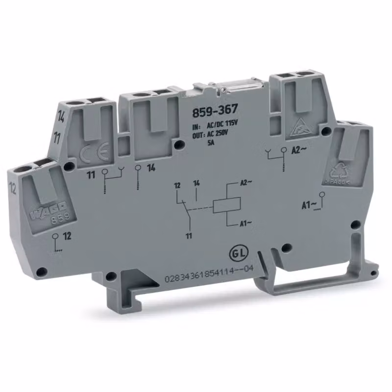 Modulo relè WAGO; tensione nominale di ingresso 115 V CA; 1 contatto in scambio; grigio 859-367