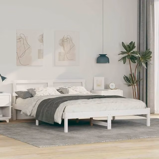 Struttura del letto-Giroletto-Rete del Letto Bianco 160 x 200 cm Pino massello 834623