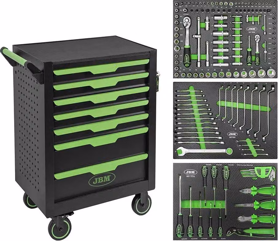 Carrello portautensili Jbm con 7 cassetti 154 pezzi Verde Verde Taglia unica