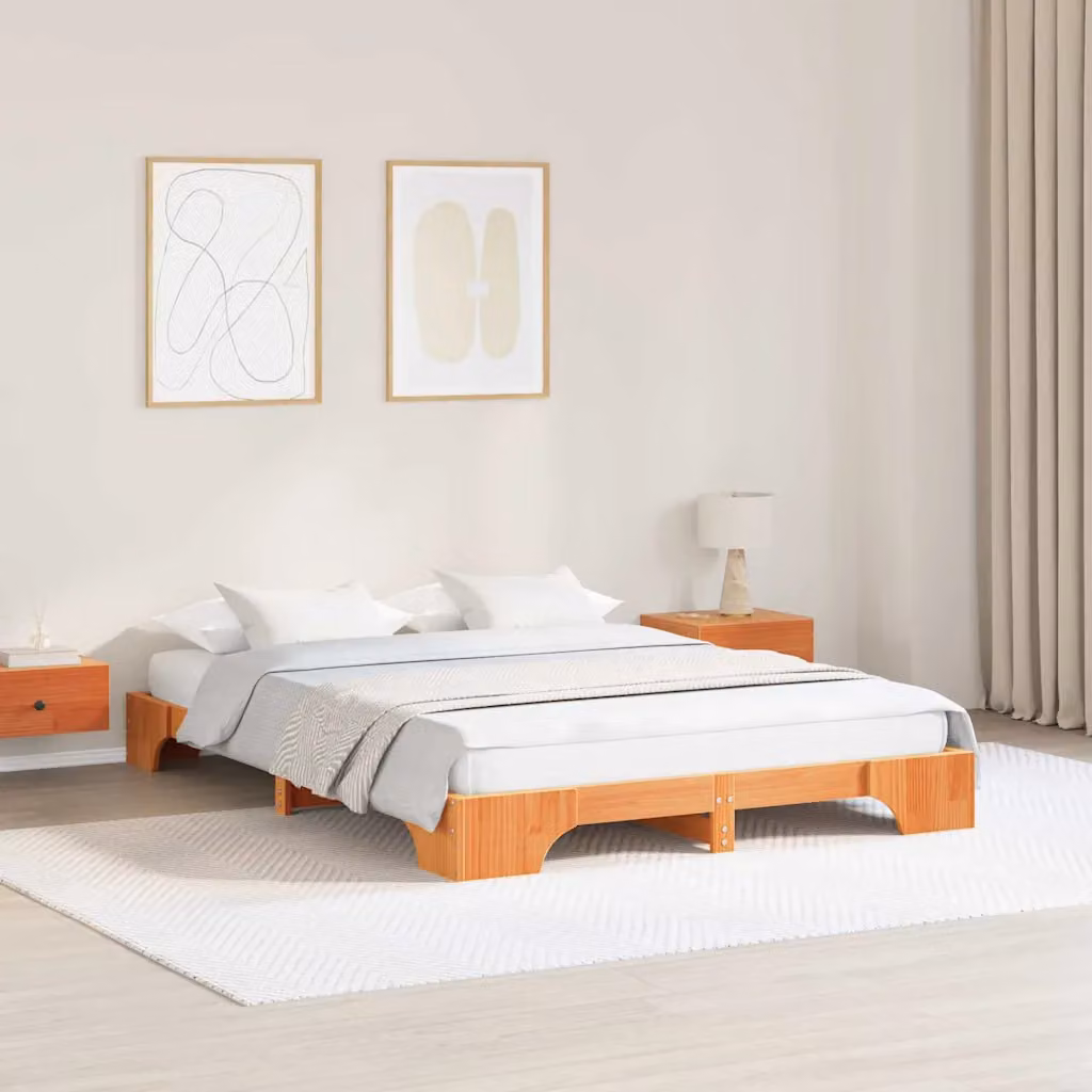 Struttura del letto moderna in pino massello vidaXL, colore marrone cerato, L 150 x P 200 cm