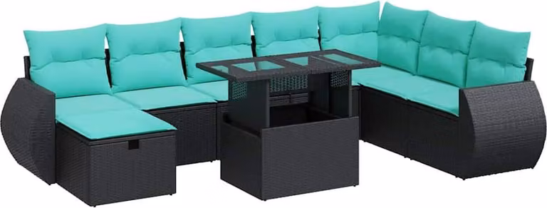 Set Divano da Giardino 9pz con Cuscini Grigio Polyrattan Acacia