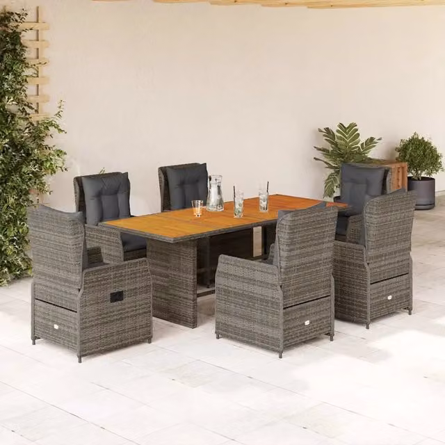 Set da Pranzo da Giardino 7 Pezzi vidaXL in Polyrattan e Legno di Acacia Grigio