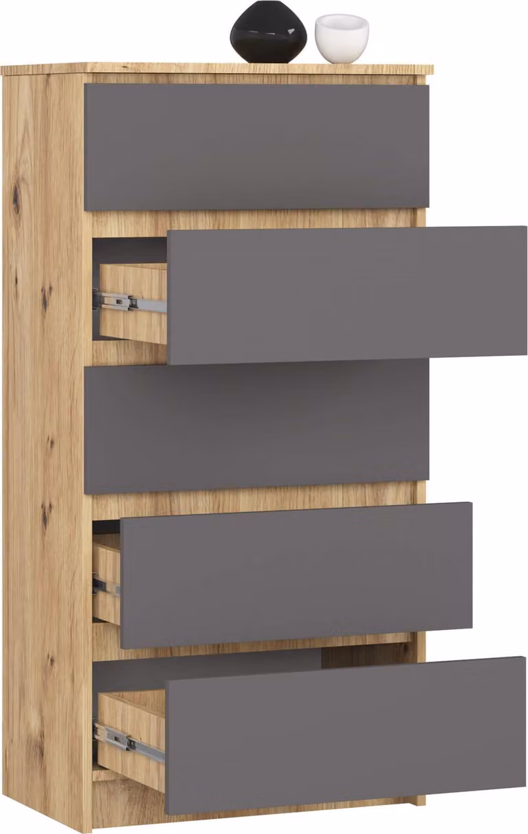 Comò alto 60 cm con 5 cassetti, credenza, mobile da sala da pranzo, alto 121 cm, largo 40 cm