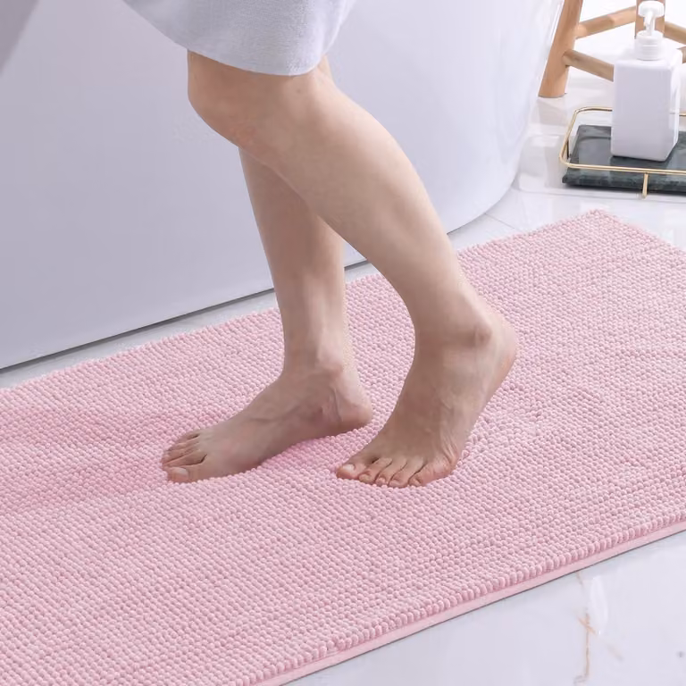 Tappetino da bagno in tessuto chenille, antiscivolo e assorbente, 60 x 120 cm, colore rosa