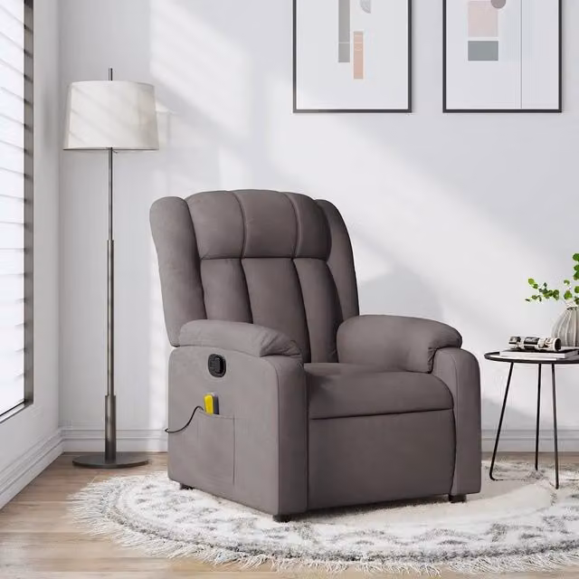 Poltrona Relax Reclinabile vidaXL in Tessuto con Braccioli, Colore Beige e Grigio – 1