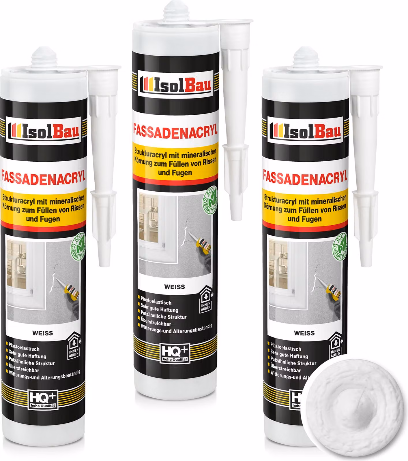 Isolbau, sigillante acrilico per facciate - 3 confezioni da 300 ml. Sigillante acrilico con granuli, ideale per riempire fessure e giunti sia all'interno che all'esterno. Colore: bianco