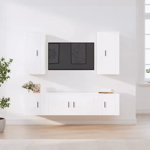 Set di Mobili Porta TV 5 pz-Set di 5 Credenza per TV Bianco in Legno Multistrato 543742