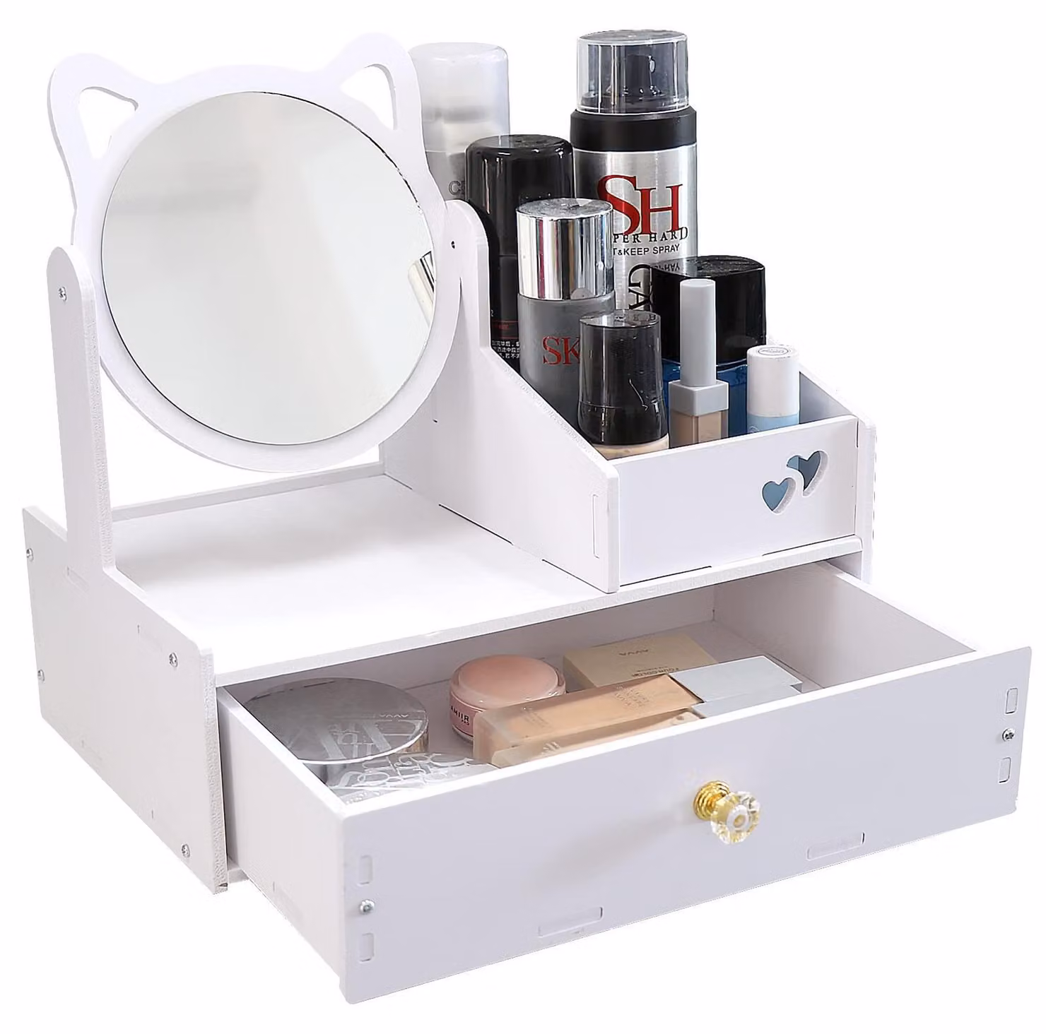 Organizzatore per cosmetici con specchio, ideale per la scrivania