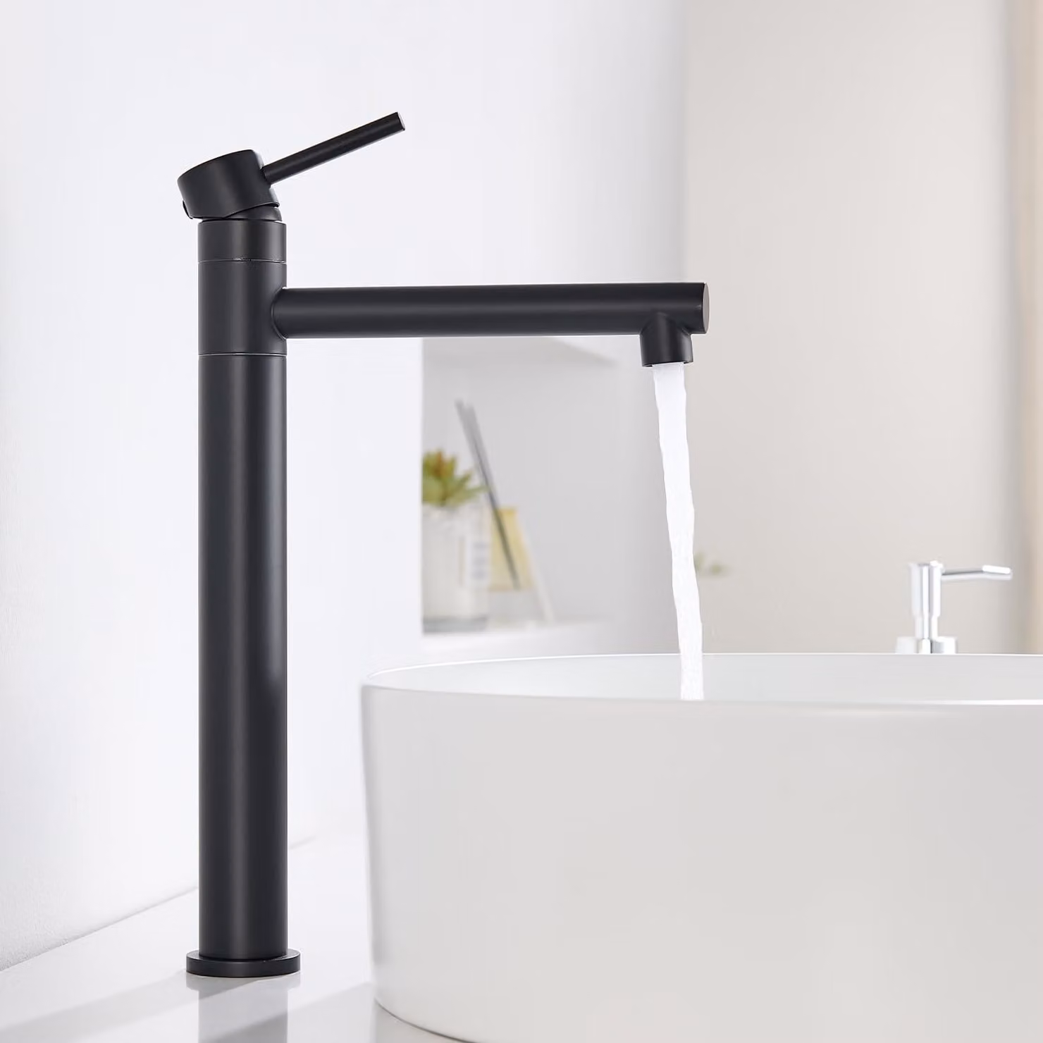 Rubinetto per lavabo, alto, girevole a 360°, nero, 237 mm