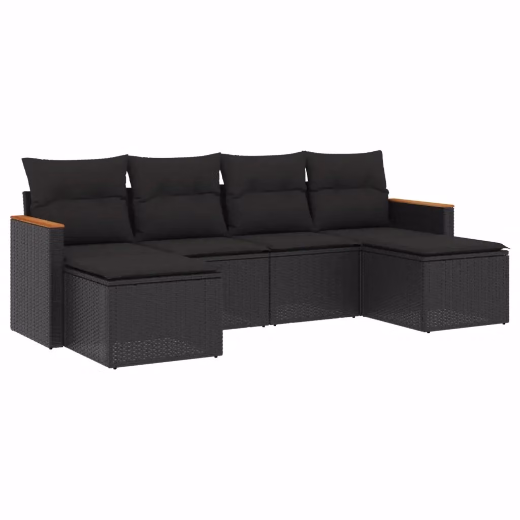 Set Divano da Giardino a L vidaXL 6 pz con Cuscini Nero in Polyrattan e Acciaio – 2