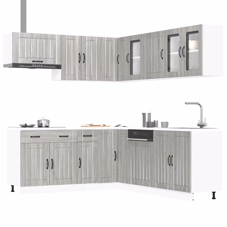 Set di mobili da cucina moderno vidaXL Lucca composto da 11 pezzi in colore grigio con finitura opaca