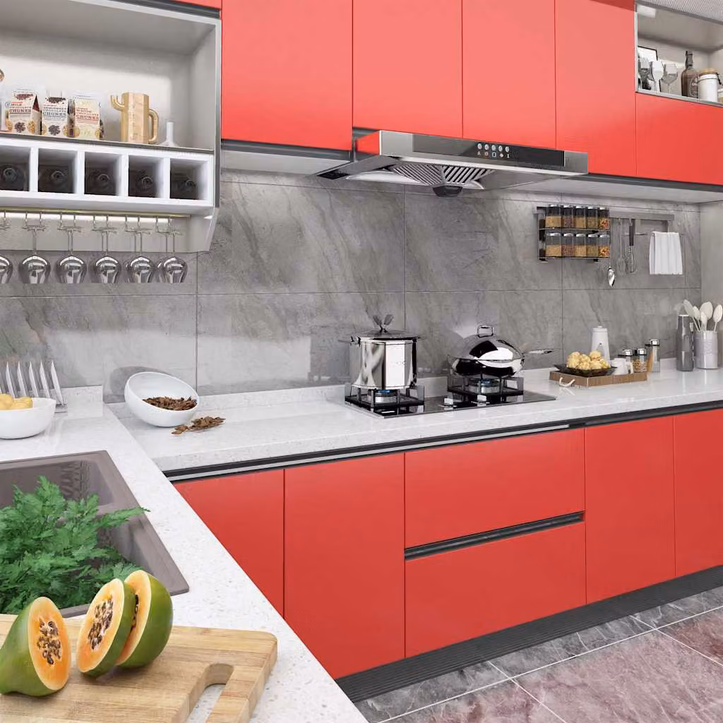 Set di 2 pellicole autoadesive per mobili vidaXL in PVC opaco, colore rosso, L: 500 cm x L: 90 cm