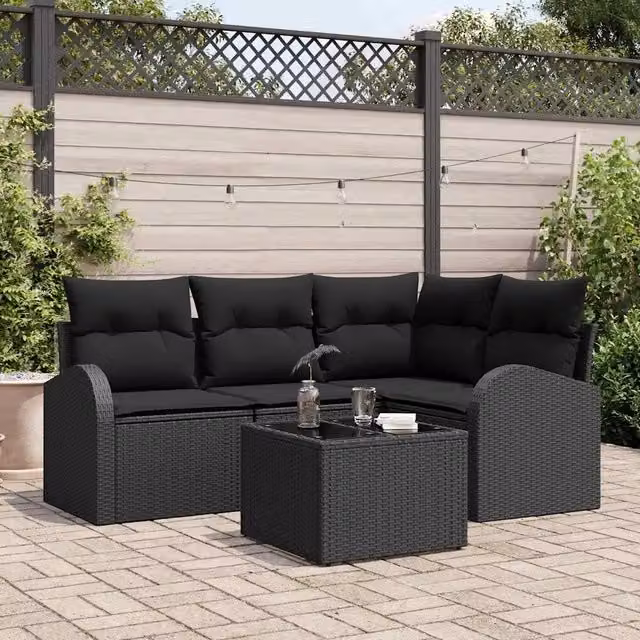 Set Divano da Giardino 5 pz Nero polyrattan 3354702