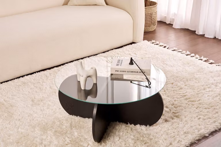 Skye Decor, Aeris - Wood Black, trasparente, tavolino, legno nero, pannello 100% melamina, 75 x 75 x 35 cm