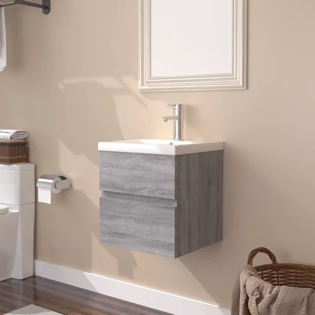 Mobile Bagno Sospeso con Lavabo Integrato vidaXL Moderno Grigio e Bianco con Cassetti Interni