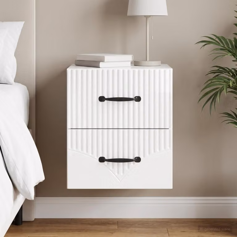 vidaXL Mobiletto da notte sospeso Bianco Lucido L 34,5 cm x P 33 cm x H 40 cm