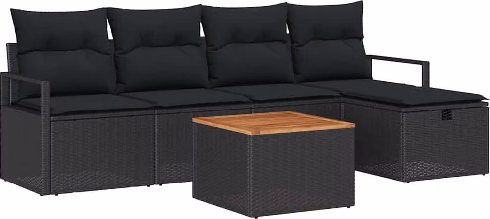Set Divano da Giardino con cuscino 6 pcs Nero polyrattan