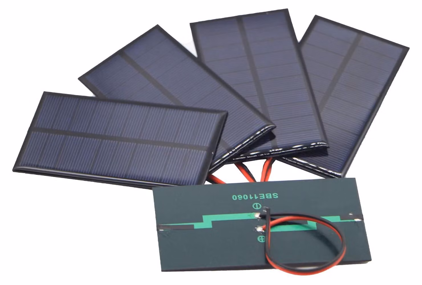 5 pannelli solari micro-fotovoltaici da 5V e 200mA, policristallini, confezione da 5 pezzi con cavo