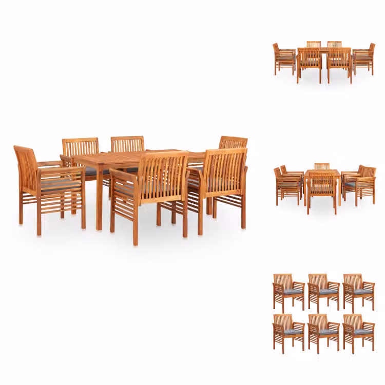 vidaXL Set da pranzo da giardino 7 pezzi con cuscini in legno massiccio di acacia - Set di mobili da giardino