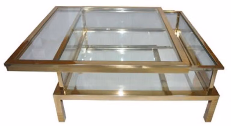 Casa Padrino tavolino in acciaio inox oro 100 x 100 x h. 40 cm - Tavolo da salotto quadrato con piani in vetro - Mobili da salotto