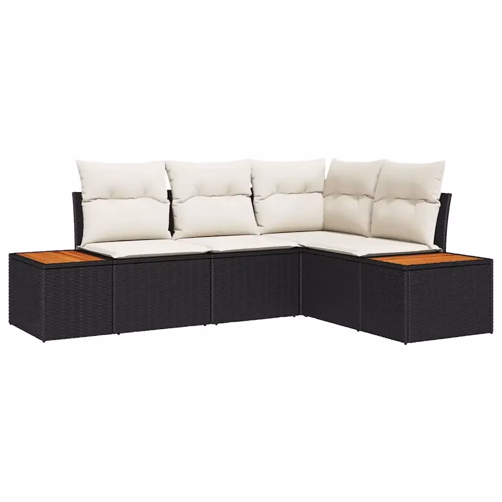 Set Divano da Giardino vidaXL 5 Pezzi a Forma di L con Cuscini Beige e Struttura in Acciaio Nero e Tavolino – 2