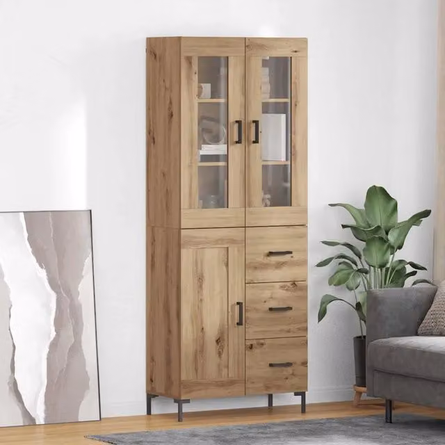 Credenza moderna vidaXL in legno e vetro color marrone con ante in vetro, L/P/H: 69,5 x 34 x 180 cm – 1