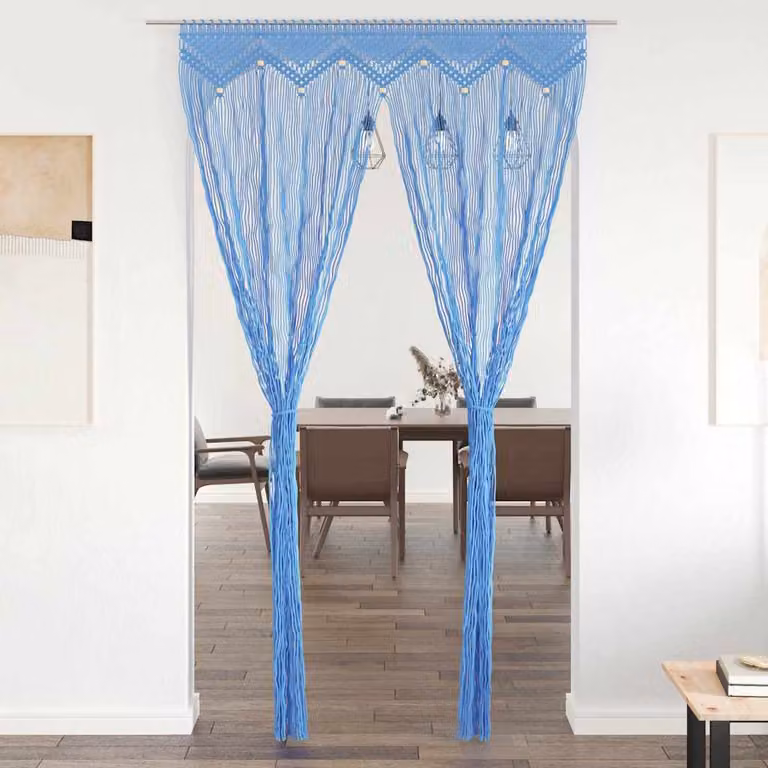Tenda Macramè vidaXL in stile Boho Blu L: 140 cm x H: 240 cm in Cotone e Poliestere