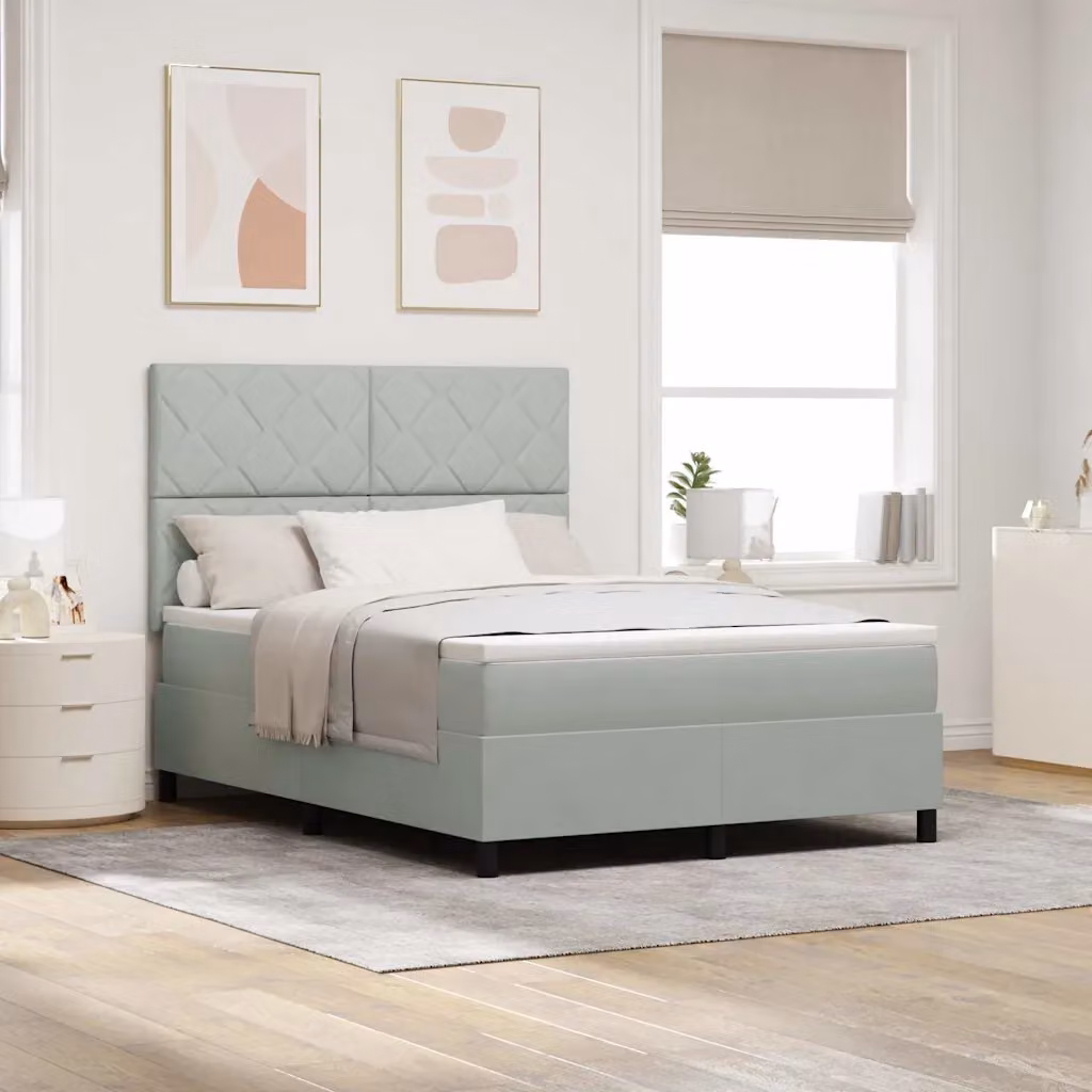 Letto a molle con testiera vidaXL in velluto grigio, L 160 x P 200 cm