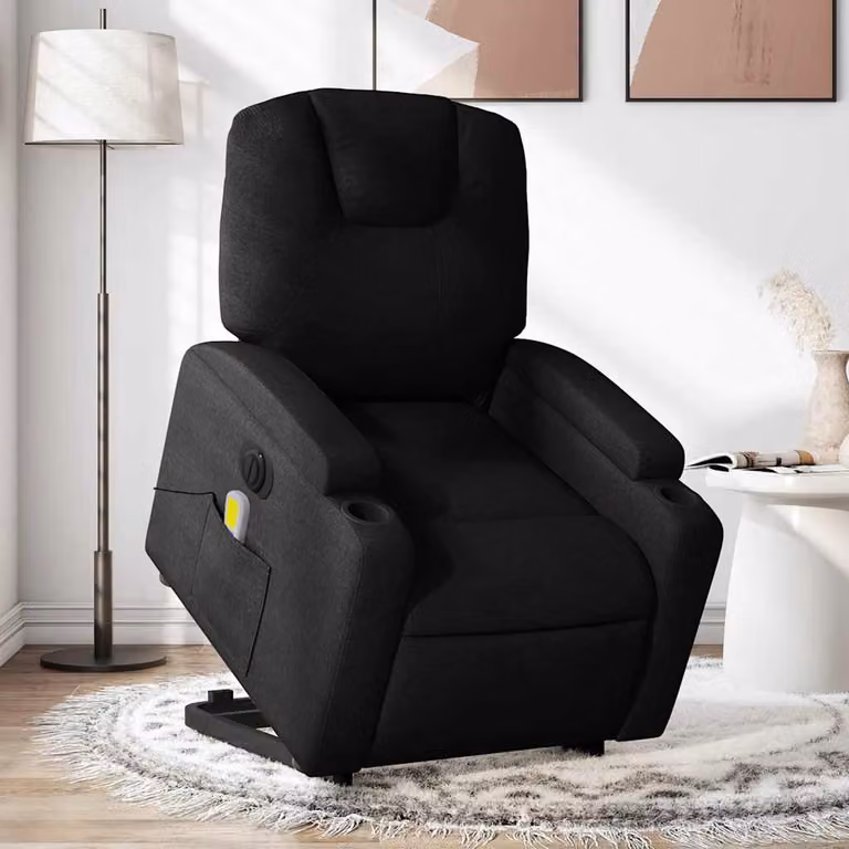 vidaXL Poltrona Alzapersona Elettrica con Massaggio in Tessuto Nero