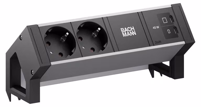 BACHMANN DESK2 ALU NERO 2xCEE7/3, 1xUSB C/C 45 W L=0,2 m RAL9005